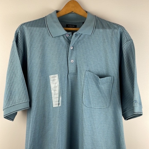 NWOT IZOD Golf  Men Polo Shirt SZ L Blue with Design Soft and Comfortable - Picture 2 of 9